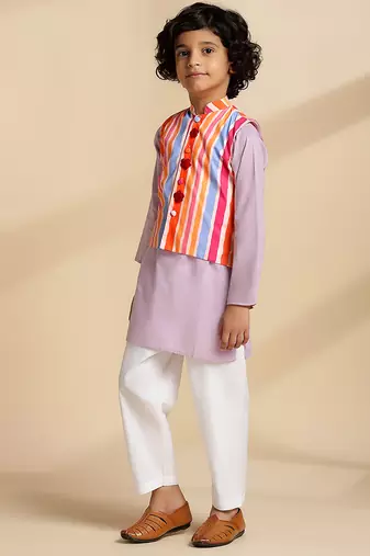 Multicolor printed cotton nehru jacket set