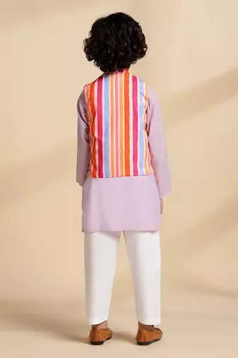 Multicolor printed cotton nehru jacket set