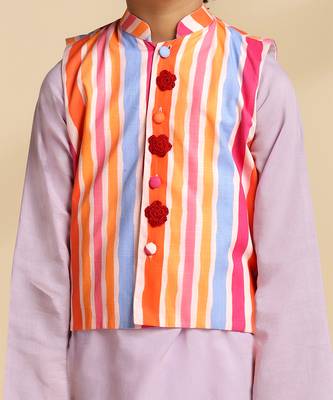 Multicolor printed cotton nehru jacket set 4