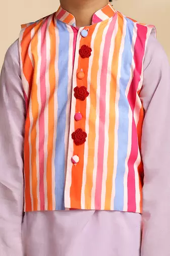 Multicolor printed cotton nehru jacket set