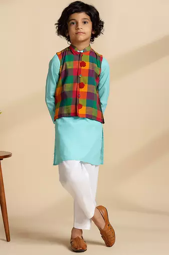 Multicolor printed cotton nehru jacket set