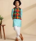 Multicolor printed cotton nehru jacket set