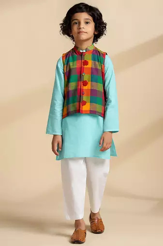 Multicolor printed cotton nehru jacket set