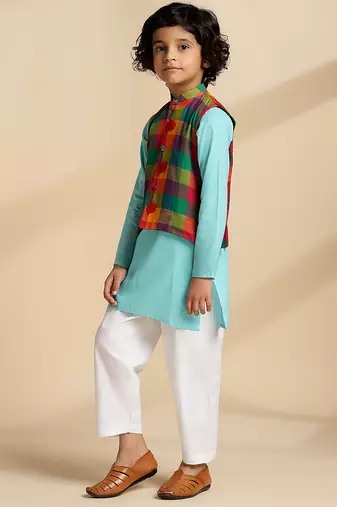 Multicolor printed cotton nehru jacket set