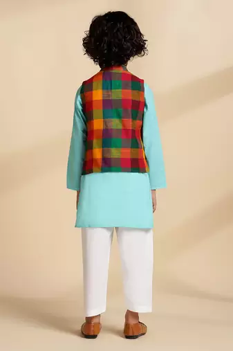 Multicolor printed cotton nehru jacket set