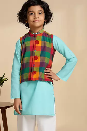 Multicolor printed cotton nehru jacket set