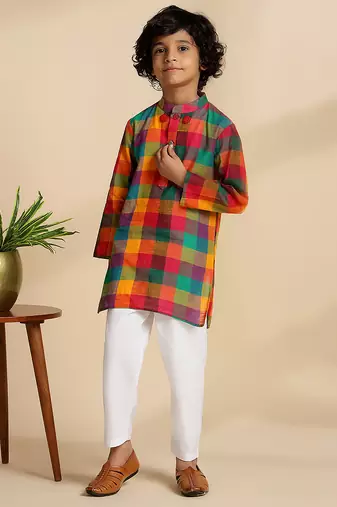 Multicolor printed cotton kurta set
