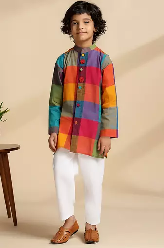 Multicolor printed cotton kurta set