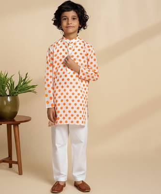 White printed cotton kurta set 1