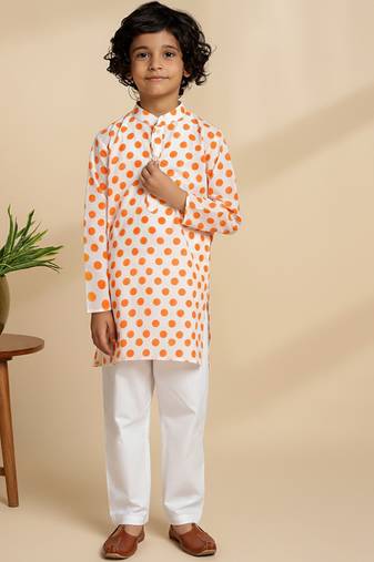 White printed cotton kurta set