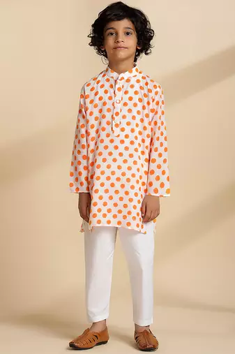 White printed cotton kurta set