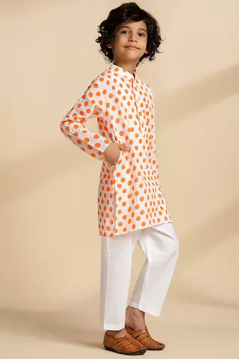 White printed cotton kurta set