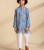 Blue printed cotton kurta set