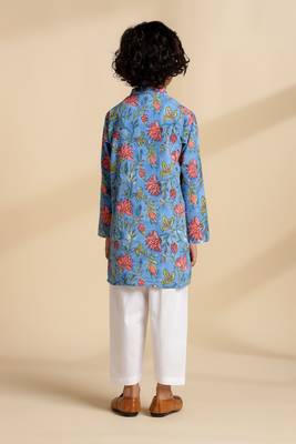 Blue printed cotton kurta set 4