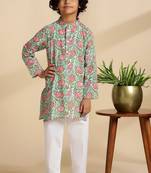 Green printed cotton kurta set