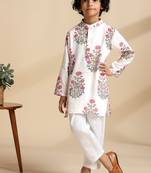 White printed cotton kurta set