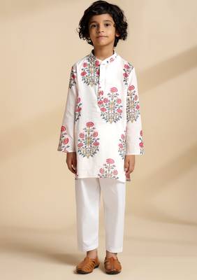 White printed cotton kurta set 2