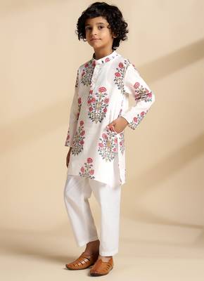 White printed cotton kurta set 3