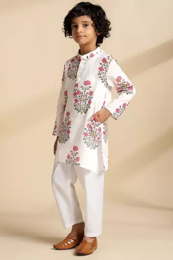 White printed cotton kurta set