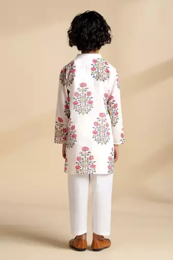 White printed cotton kurta set