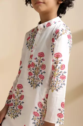 White printed cotton kurta set