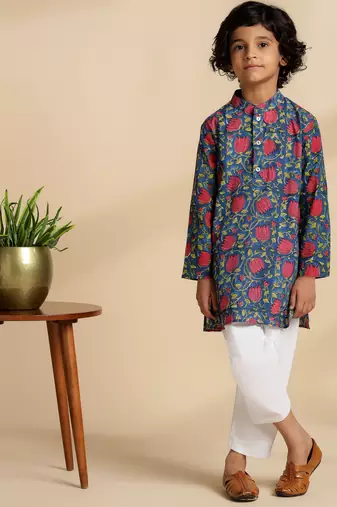 Multicolor printed cotton kurta set