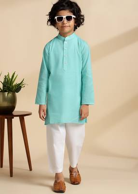 Blue plain cotton kurta set 1