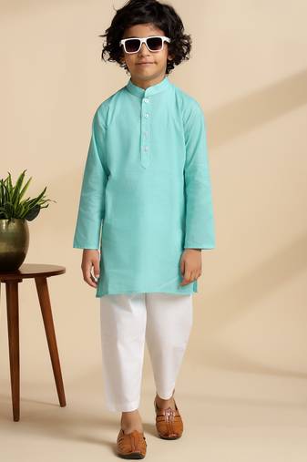 Blue plain cotton kurta set