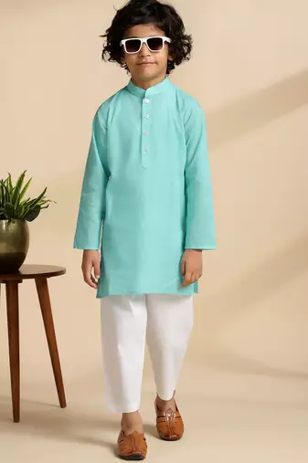 Blue plain cotton kurta set
