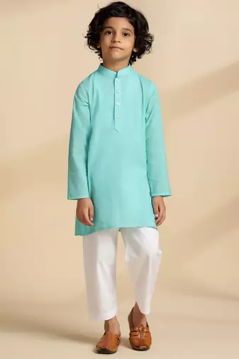 Blue plain cotton kurta set