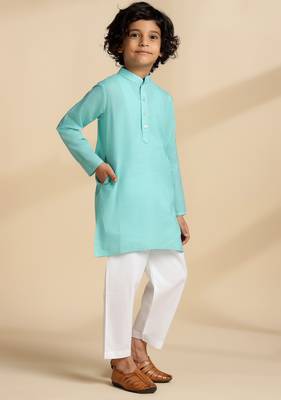 Blue plain cotton kurta set 3