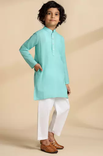 Blue plain cotton kurta set