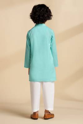 Blue plain cotton kurta set 4