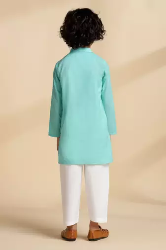 Blue plain cotton kurta set