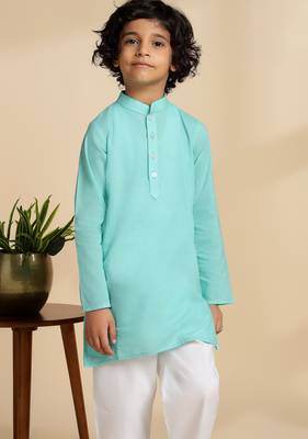 Blue plain cotton kurta set 5
