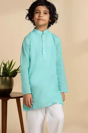Blue plain cotton kurta set