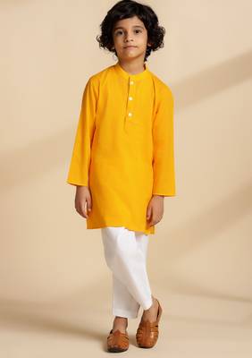 Yellow plain cotton kurta set 1