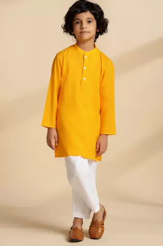 Yellow plain cotton kurta set