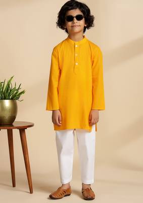 Yellow plain cotton kurta set 2