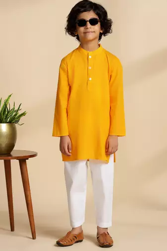Yellow plain cotton kurta set