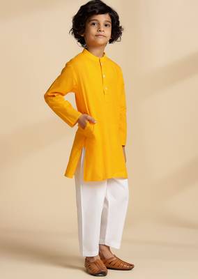 Yellow plain cotton kurta set 3