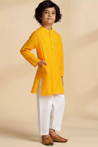 Yellow plain cotton kurta set