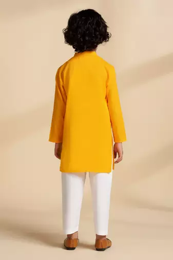 Yellow plain cotton kurta set