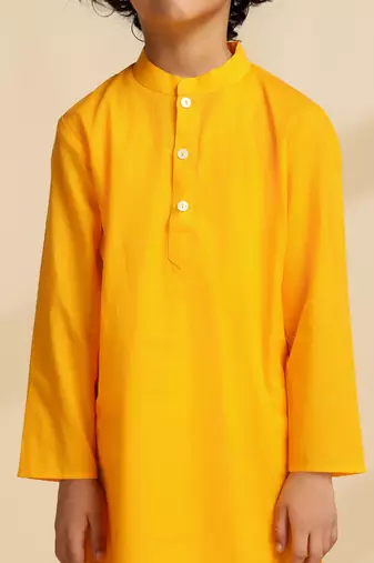 Yellow plain cotton kurta set
