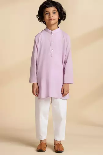 Purple plain cotton kurta set