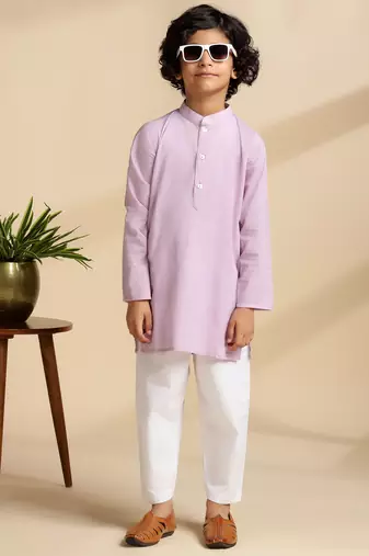Purple plain cotton kurta set