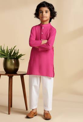 Pink plain cotton kurta set 1