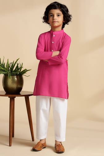 Pink plain cotton kurta set