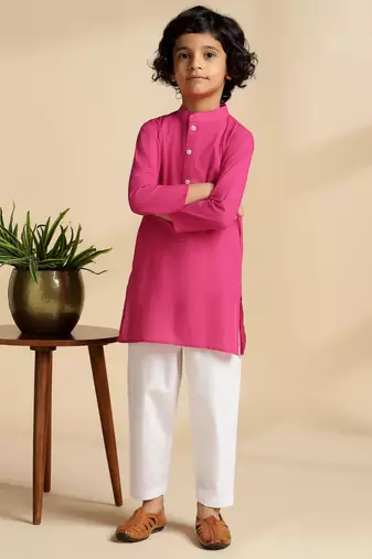 Pink plain cotton kurta set