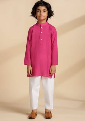 Pink plain cotton kurta set 2